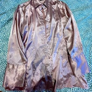 Pink satin chic long sleeve blouse